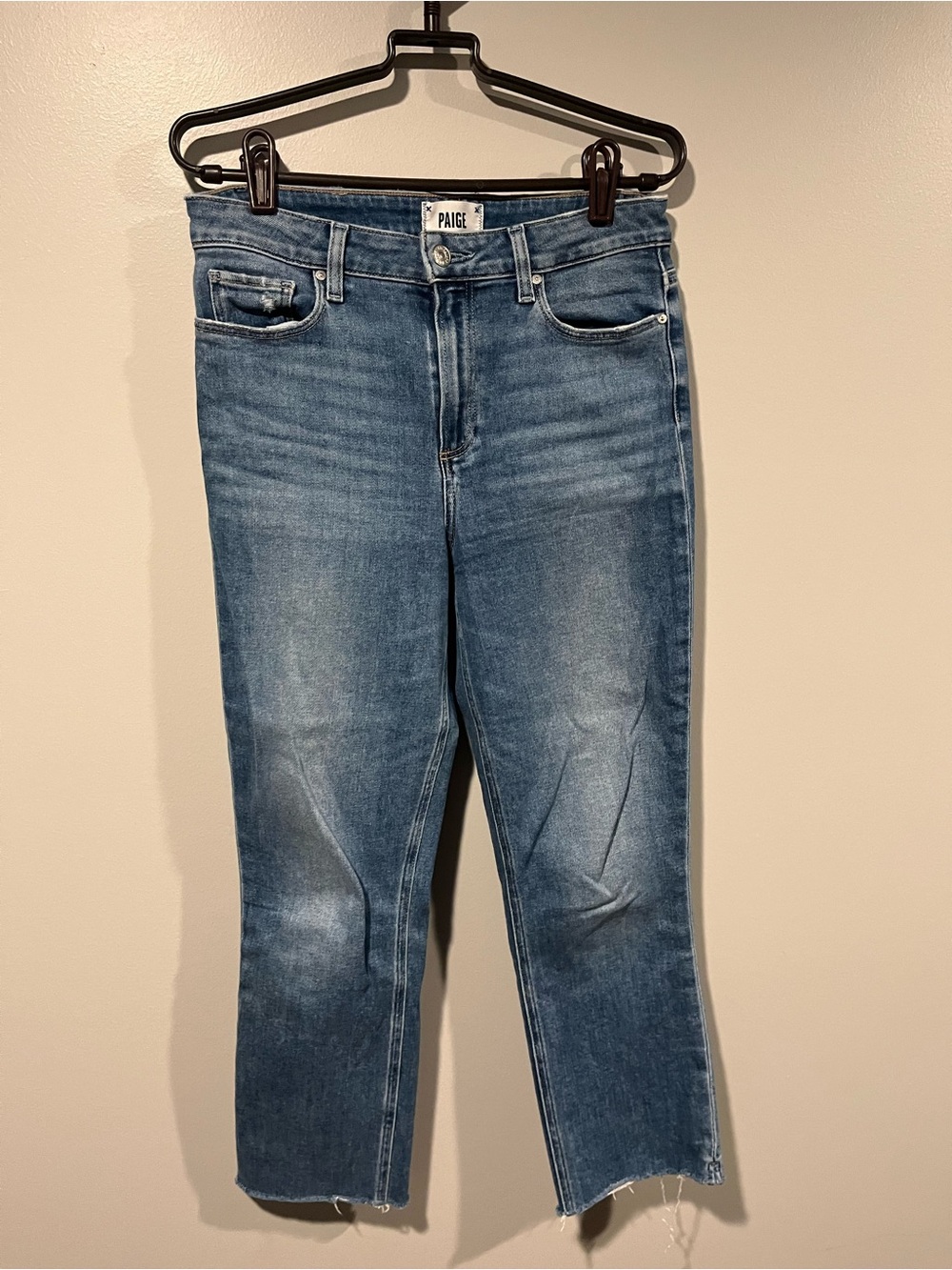 PAIGE Medium Blue Cropped Straight Leg Jeans